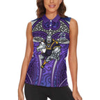 Melbourne Storm Rugby Women Sleeveless Polo Shirt Polynesian Tribal Warrior Lightning Purple Pattern