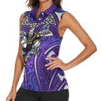 Melbourne Storm Rugby Women Sleeveless Polo Shirt Polynesian Tribal Warrior Lightning Purple Pattern