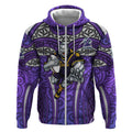 Melbourne Storm Rugby Zip Hoodie Polynesian Tribal Warrior Lightning Purple Pattern