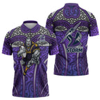 Melbourne Storm Rugby Zipper Polo Shirt Polynesian Tribal Warrior Lightning Purple Pattern