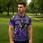 Melbourne Storm Rugby Zipper Polo Shirt Polynesian Tribal Warrior Lightning Purple Pattern