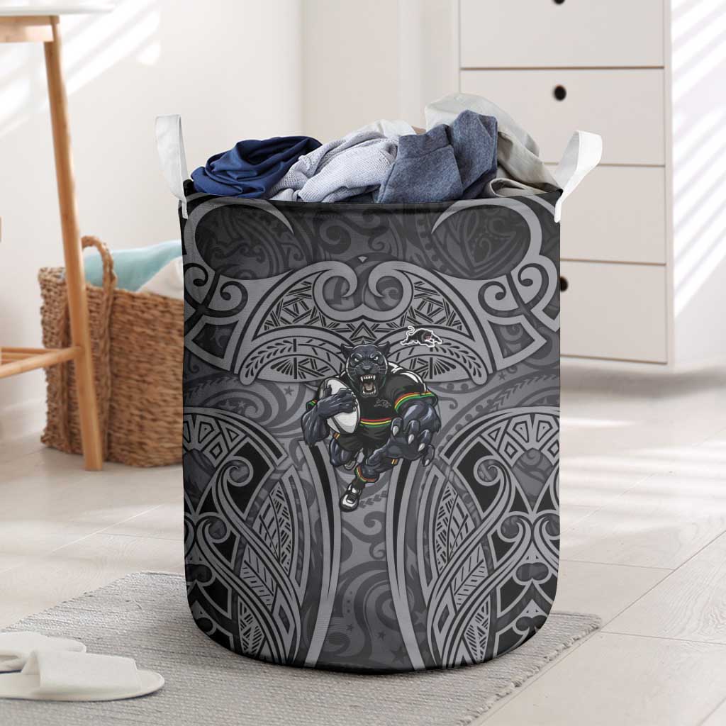 Penrith Panthers Rugby Laundry Basket Polynesian Tribal Panther Warrior Black Grey Pattern