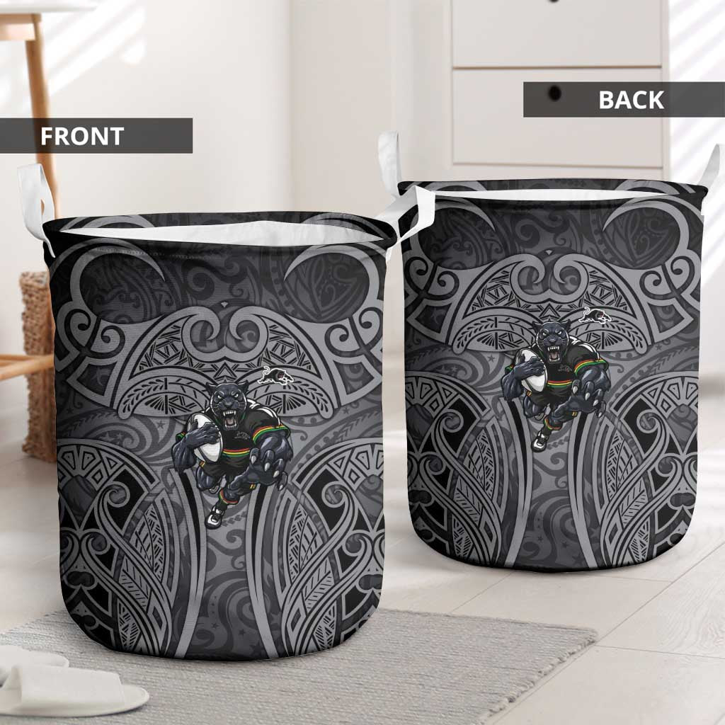 Penrith Panthers Rugby Laundry Basket Polynesian Tribal Panther Warrior Black Grey Pattern