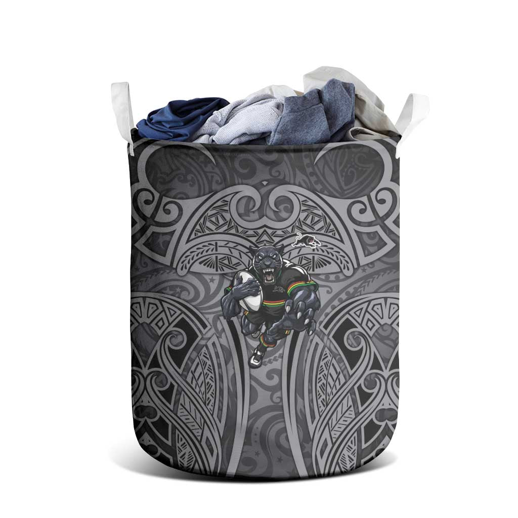 Penrith Panthers Rugby Laundry Basket Polynesian Tribal Panther Warrior Black Grey Pattern