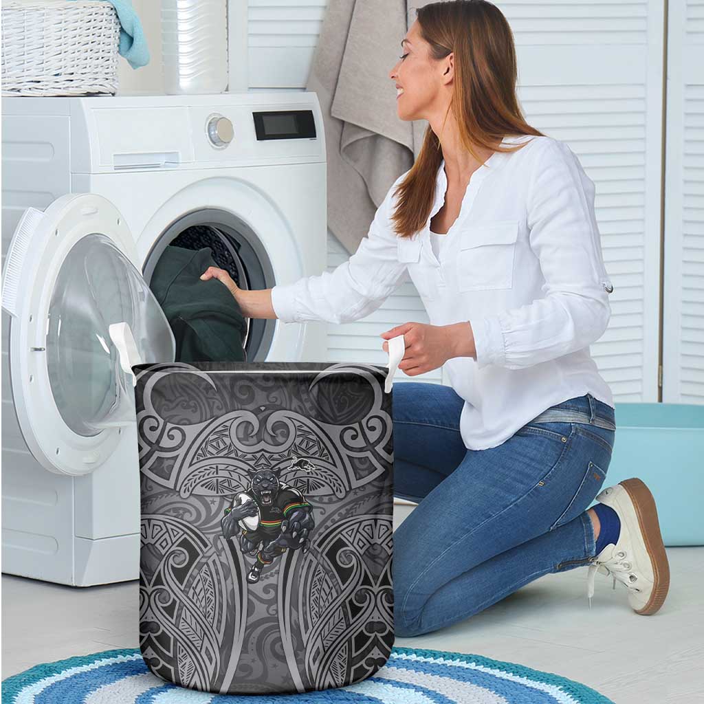 Penrith Panthers Rugby Laundry Basket Polynesian Tribal Panther Warrior Black Grey Pattern