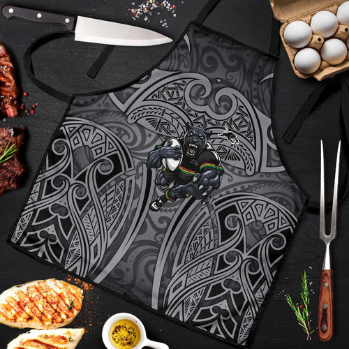 Penrith Panthers Rugby Apron Polynesian Tribal Panther Warrior Black Grey Pattern