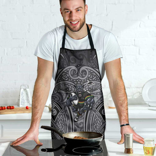Penrith Panthers Rugby Apron Polynesian Tribal Panther Warrior Black Grey Pattern