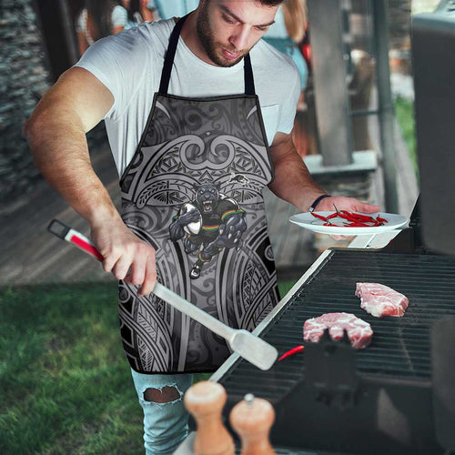 Penrith Panthers Rugby Apron Polynesian Tribal Panther Warrior Black Grey Pattern