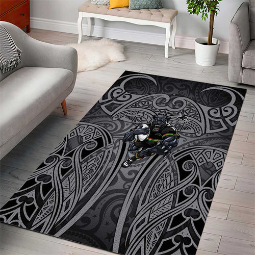 Penrith Panthers Rugby Area Rug Polynesian Tribal Panther Warrior Black Grey Pattern