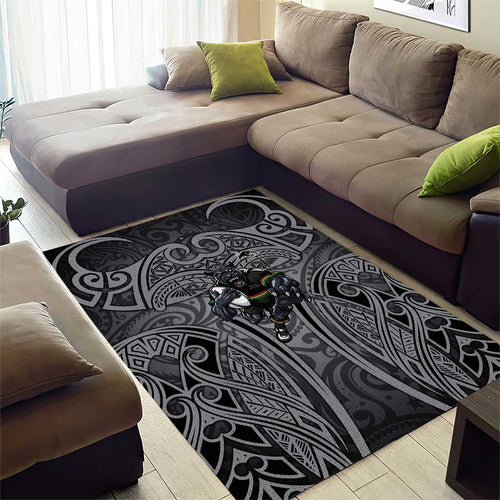 Penrith Panthers Rugby Area Rug Polynesian Tribal Panther Warrior Black Grey Pattern