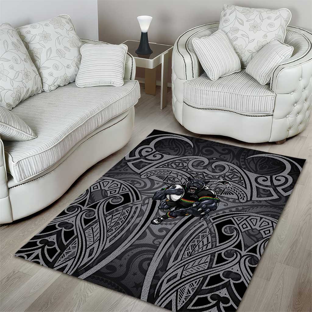Penrith Panthers Rugby Area Rug Polynesian Tribal Panther Warrior Black Grey Pattern