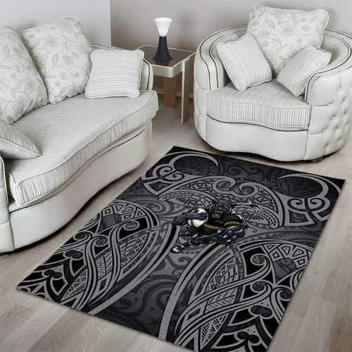 Penrith Panthers Rugby Area Rug Polynesian Tribal Panther Warrior Black Grey Pattern