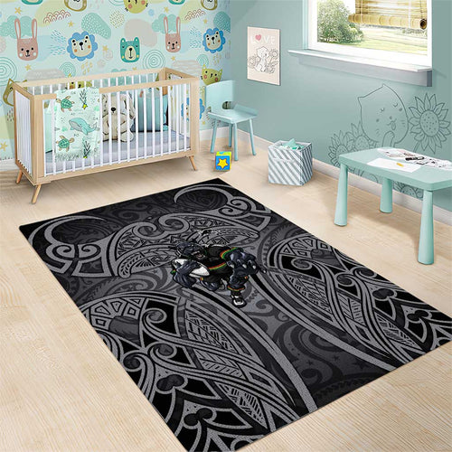 Penrith Panthers Rugby Area Rug Polynesian Tribal Panther Warrior Black Grey Pattern