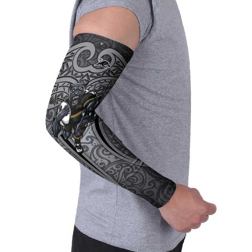 Penrith Panthers Rugby Arm Sleeves Polynesian Tribal Panther Warrior Black Grey Pattern