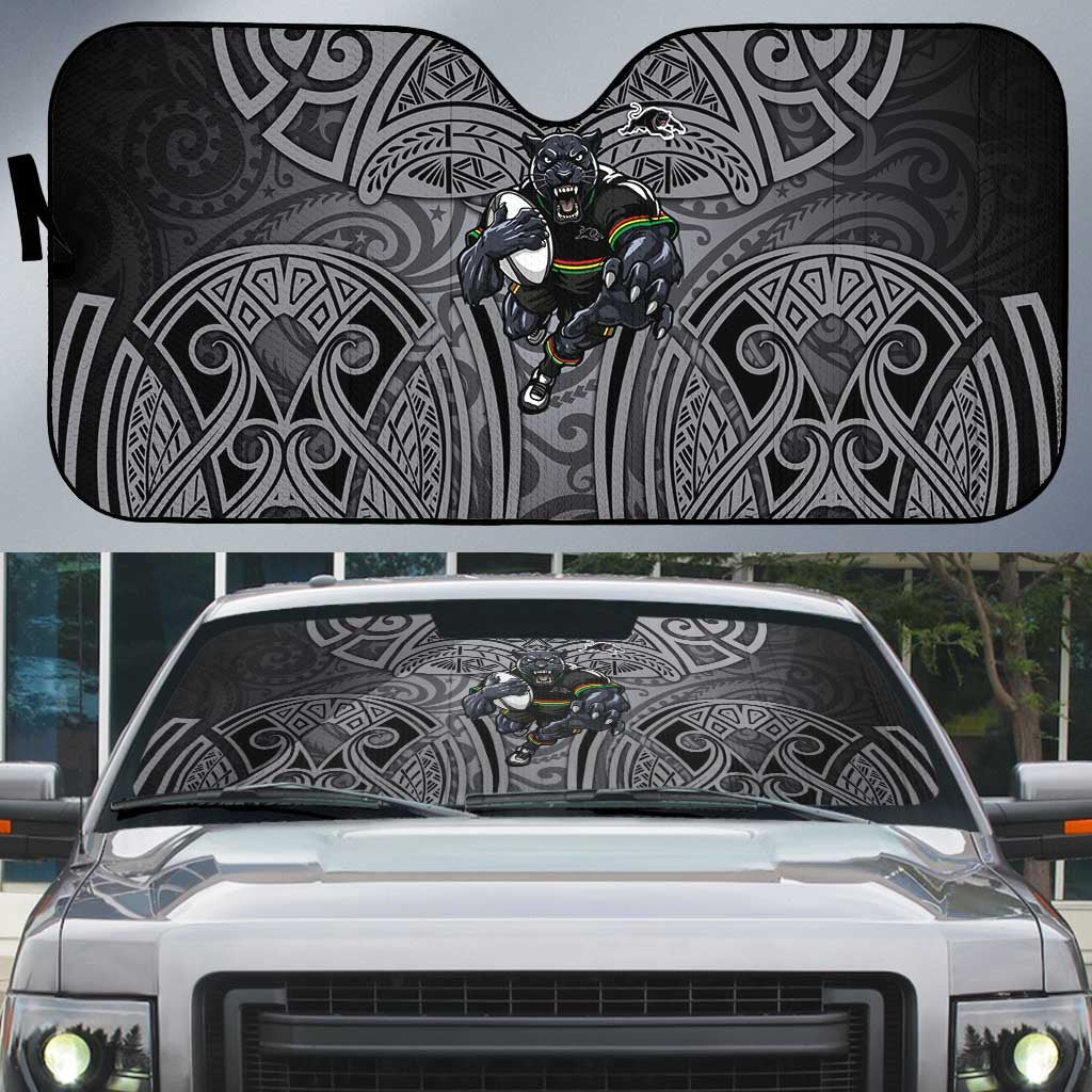 Penrith Panthers Rugby Auto Sun Shade Polynesian Tribal Panther Warrior Black Grey Pattern