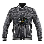 Penrith Panthers Rugby Baseball Jacket Polynesian Tribal Panther Warrior Black Grey Pattern