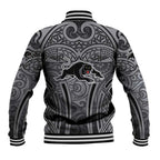 Penrith Panthers Rugby Baseball Jacket Polynesian Tribal Panther Warrior Black Grey Pattern