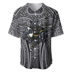 Penrith Panthers Rugby Baseball Jersey Polynesian Tribal Panther Warrior Black Grey Pattern