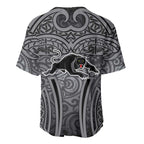 Penrith Panthers Rugby Baseball Jersey Polynesian Tribal Panther Warrior Black Grey Pattern