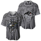 Penrith Panthers Rugby Baseball Jersey Polynesian Tribal Panther Warrior Black Grey Pattern