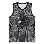 Penrith Panthers Rugby Basketball Jersey Polynesian Tribal Panther Warrior Black Grey Pattern
