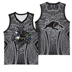 Penrith Panthers Rugby Basketball Jersey Polynesian Tribal Panther Warrior Black Grey Pattern