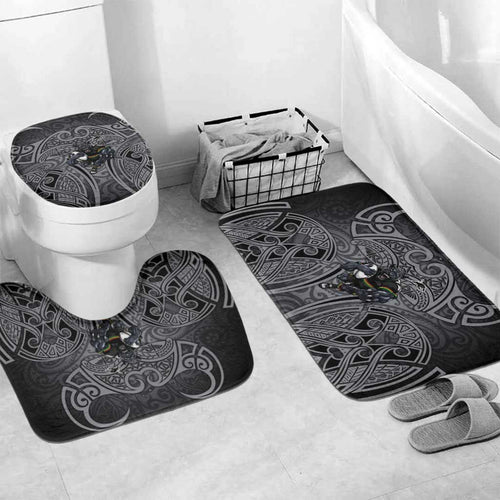 Penrith Panthers Rugby Bathroom Set Polynesian Tribal Panther Warrior Black Grey Pattern