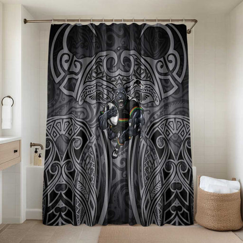 Penrith Panthers Rugby Bathroom Set Polynesian Tribal Panther Warrior Black Grey Pattern