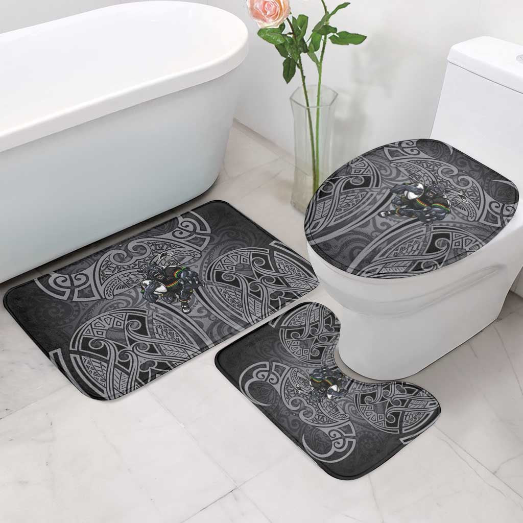 Penrith Panthers Rugby Bathroom Set Polynesian Tribal Panther Warrior Black Grey Pattern