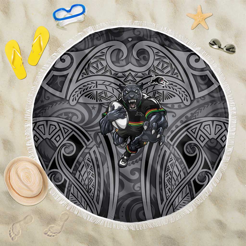 Penrith Panthers Rugby Beach Blanket Polynesian Tribal Panther Warrior Black Grey Pattern