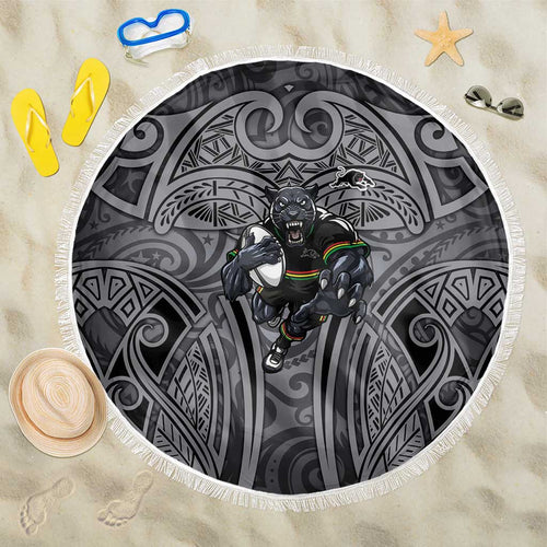 Penrith Panthers Rugby Beach Blanket Polynesian Tribal Panther Warrior Black Grey Pattern