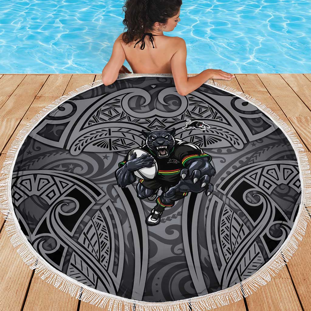 Penrith Panthers Rugby Beach Blanket Polynesian Tribal Panther Warrior Black Grey Pattern