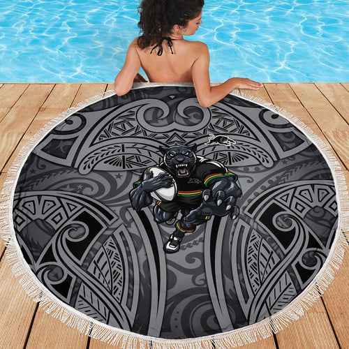 Penrith Panthers Rugby Beach Blanket Polynesian Tribal Panther Warrior Black Grey Pattern