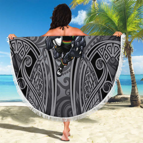 Penrith Panthers Rugby Beach Blanket Polynesian Tribal Panther Warrior Black Grey Pattern
