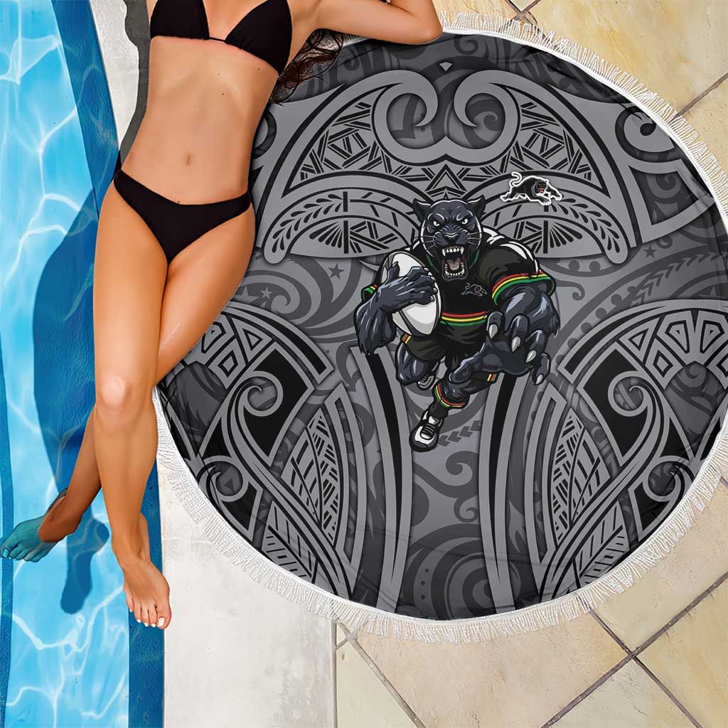 Penrith Panthers Rugby Beach Blanket Polynesian Tribal Panther Warrior Black Grey Pattern