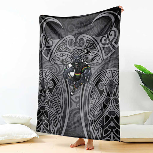 Penrith Panthers Rugby Blanket Polynesian Tribal Panther Warrior Black Grey Pattern