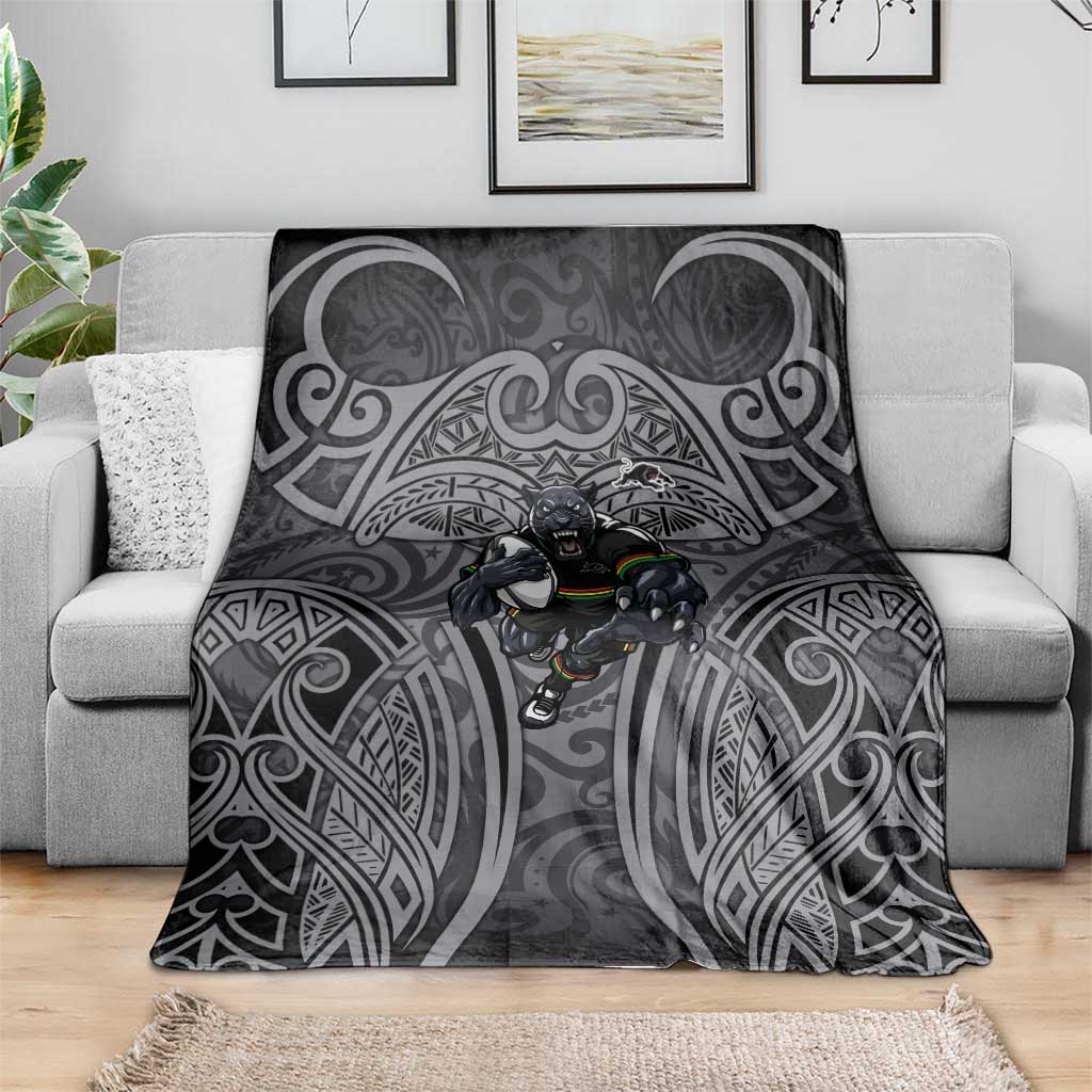 Penrith Panthers Rugby Blanket Polynesian Tribal Panther Warrior Black Grey Pattern