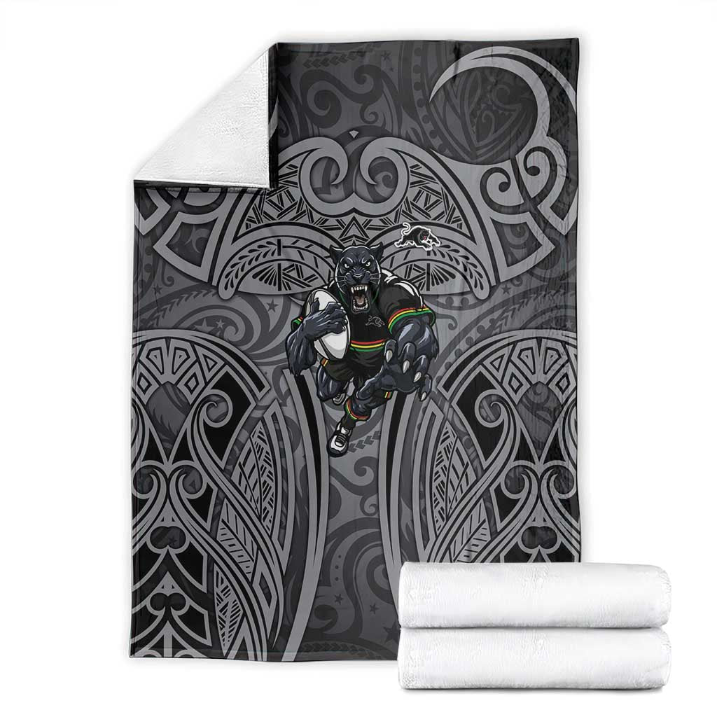Penrith Panthers Rugby Blanket Polynesian Tribal Panther Warrior Black Grey Pattern