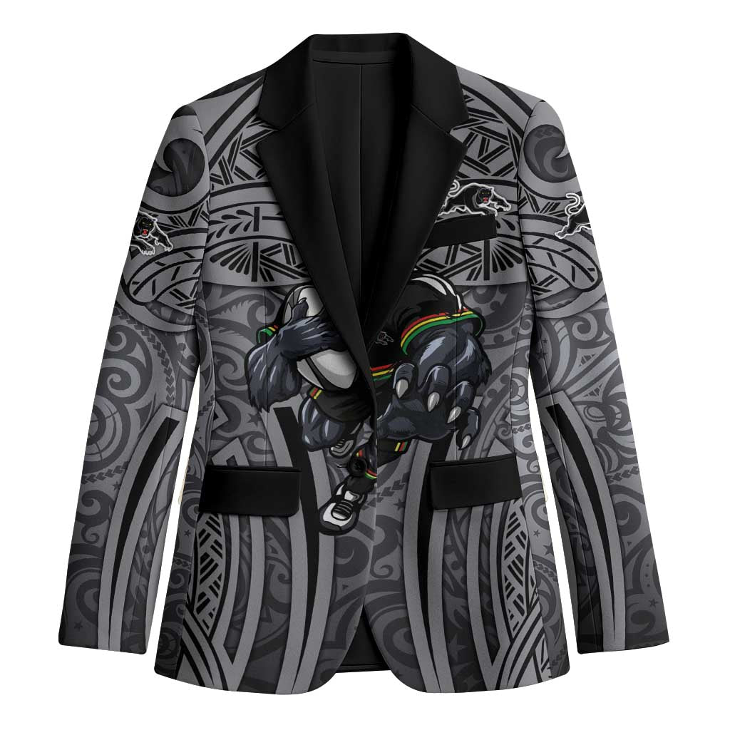 Penrith Panthers Rugby Blazer Polynesian Tribal Panther Warrior Black Grey Pattern