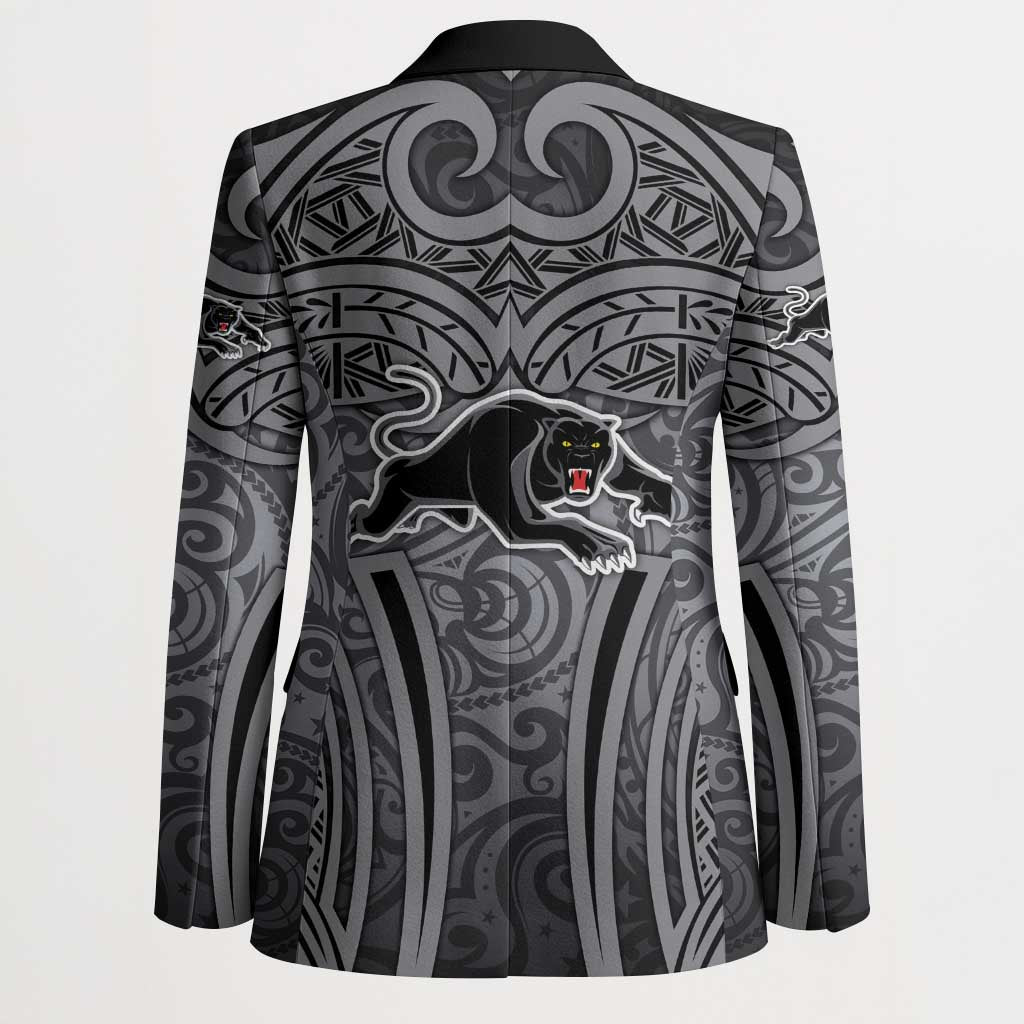 Penrith Panthers Rugby Blazer Polynesian Tribal Panther Warrior Black Grey Pattern