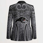 Penrith Panthers Rugby Blazer Polynesian Tribal Panther Warrior Black Grey Pattern