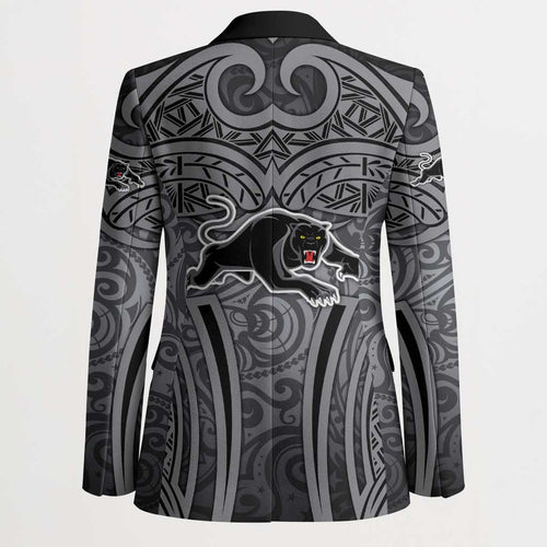 Penrith Panthers Rugby Blazer Polynesian Tribal Panther Warrior Black Grey Pattern
