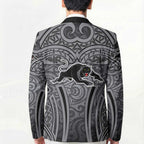 Penrith Panthers Rugby Blazer Polynesian Tribal Panther Warrior Black Grey Pattern