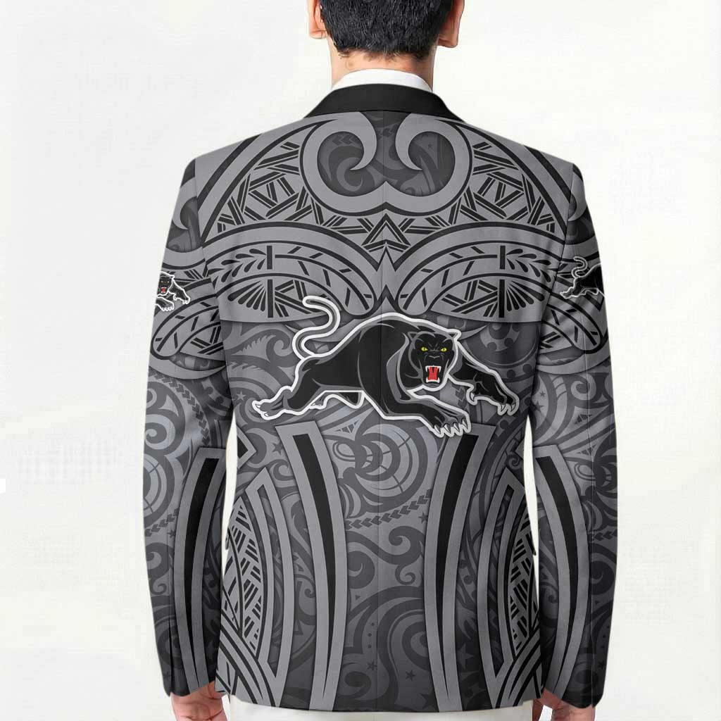 Penrith Panthers Rugby Blazer Polynesian Tribal Panther Warrior Black Grey Pattern