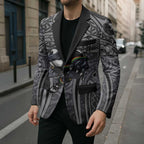 Penrith Panthers Rugby Blazer Polynesian Tribal Panther Warrior Black Grey Pattern