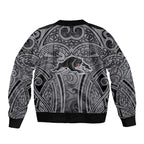 Penrith Panthers Rugby Bomber Jacket Polynesian Tribal Panther Warrior Black Grey Pattern