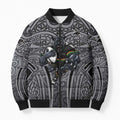 Penrith Panthers Rugby Bomber Puffer Jacket Polynesian Tribal Panther Warrior Black Grey Pattern