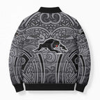Penrith Panthers Rugby Bomber Puffer Jacket Polynesian Tribal Panther Warrior Black Grey Pattern