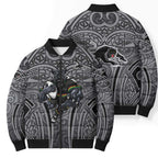 Penrith Panthers Rugby Bomber Puffer Jacket Polynesian Tribal Panther Warrior Black Grey Pattern