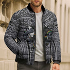 Penrith Panthers Rugby Bomber Puffer Jacket Polynesian Tribal Panther Warrior Black Grey Pattern